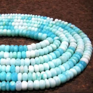 Perles d'opale bleue péruvienne naturelle, rondes, lisses, taille 5-6 mm, brin de 8 pouces de long - Product Image 1
