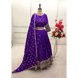 Secuencia bordada Work Party Wear Lehenga Choli Suministros elegantes para fiestas - Product Image 4