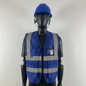 Chaleco de seguridad azul de alta visibilidad con rayas reflectantes, chaleco de trabajo unisex con bolsillos y correa ajustable - Product Image 1