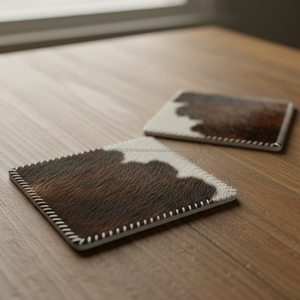 Alfombrilla de cuero genuino de vaca para mesa de comedor y posavasos – Estilo occidental con pelo de animal para decoración del hogar, en tendencia - Product Image 1