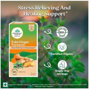 Organic India <b>Tulsi</b> Ginger Turmeric 25 <b>Tea</b> Bags Boosts Immunity Supports Healing Recovery Rich in Antioxidants Made with - Product Image 2