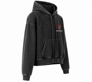 Sweat-shirt à capuche court noir délavé sur mesure pour hommes, coupe régulière, style streetwear, avec poche kangourou, 100 % coton, vente en gros - Product Image 3