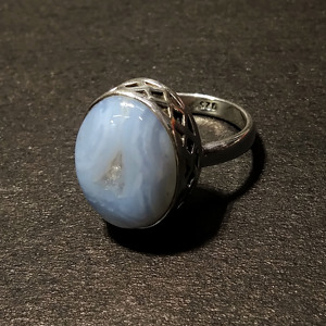 Natural Blue Lace Agate Gemstone <b>Ring</b> Solid <b>925</b> Starling <b>Silver</b> Stylish Design <b>Ring</b> Jewelry Gift For Her - Product Image 5