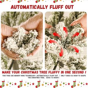 Sapin de Noël artificiel floqué pré-éclairé de 2,4 m avec 470 lumières LED multicolores, design naturel à couches superposées effet neige - Product Image 5