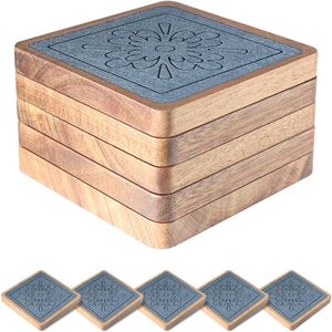 Classic Brown Wooden Coaster Set with <b>Storage</b> Holder Durable 300mm Diameter for Organized and Elegant <b>Table</b> Presentation - Product Image 6