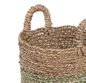 Modern Minimalist Seagrass Storage Basket with Green Gradient Design Hand Woven Laundry Hamper <b>Container</b> Bin with Handles - Product Image 2