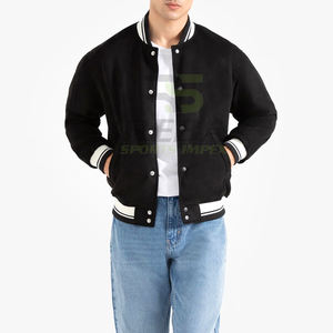 mens baseball jacket wool blend leather sleeve casual outfit letterman jacket men snap <b>button</b> closure college style jacket mens - Product Image 1