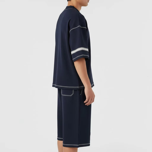 Nouveauté : Ensemble été homme rayé à manches longues, t-shirt oversize et short long, tenue décontractée streetwear deux pièces, logo personnalisé - Product Image 3