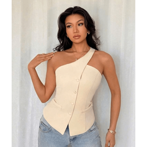 Chaleco Corsé Asimétrico de Un Solo Hombro con Escote Diagonal y Diseño Esculpido - Product Image 3