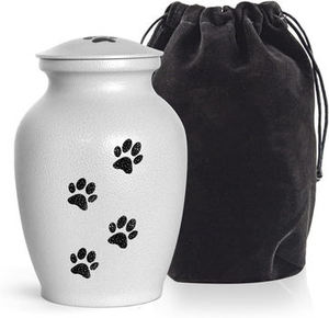 Urna Funeraria Moderna Plateada para Mascotas Adultas, Diseño Personalizable con Lindas Huellas, Urna de Latón para Cenizas de Perros y Gatos, Artesanía Uzair UHI-217 - Product Image 2