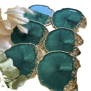 Ensemble de sous-verres en résine écologiques de luxe faits à la main, noir, blanc, feuille d'or, sous-verres ronds, décoration de table moderne - Product Image 3