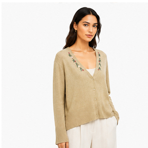 Women's V-Neck Floral Embroidered Knitted <b>Cardigan</b> <b>Long</b> Sleeve Casual Autumn <b>Sweater</b> Solid Color Full Sleeve Anti-Pilling - Product Image 1