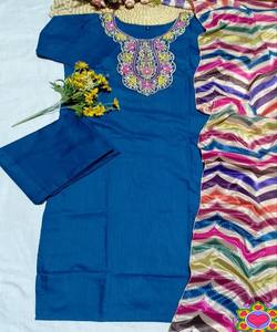 Ensemble haut, bas et dupatta en coton slub fantaisie brodé, pour tenue de fête, séchage rapide, en stock, multicolore, prix de gros, ethnique - Product Image 2