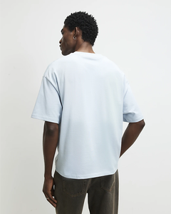 Men's Oversized Cotton T Shirt Drop Shoulder Short Sleeve Crew <b>Neck</b> <b>Light</b> Blue Solid Front Casual Custom Streetwear - Product Image 2