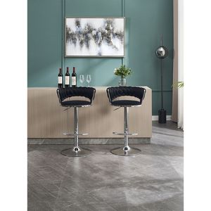 Set of 2 Swivel Height <b>Adjustable</b> <b>Bar</b> <b>Stools</b> with Chrome Footrest Base Velvet + Chrome Leg Simple Design + Mechanical Lifting - Product Image 6