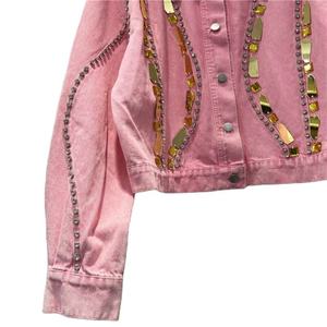 Stylish Pink Women's <b>Denim</b> <b>Jacket</b> Candy Color Solid Washed Cotton Casual Regular Fit Long Sleeve Button Closure <b>Jacket</b> Women's - Product Image 3