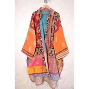 Handmade Cotton Kantha Outerwear Indian Vintage Printed Breathable Patchwork Jacket <b>for</b> <b>Women</b> Bohemian Long <b>Coat</b> Autumn/Winter - Product Image 2