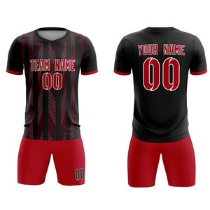 Custom Soccer Uniform Set Black <b>Red</b> Sublimation Print Team Name Number Adult Unisex Breathable Polyester Sport Wear Needle - Product Image 1