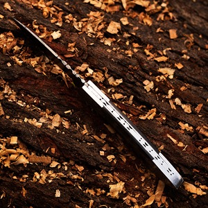 Cuchillo Plegable de Bolsillo Personalizado, Hecho a Mano, de Grado Industrial/DIY, para Camping, 7.5 Pulgadas, Acero de Damasco, Mango de Madera y Acero, Cambio Rápido - Product Image 4
