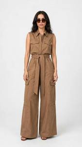 <b>Women's</b> Hooded <b>Short</b> Sleeveless <b>Cargo</b> Jumpsuit with Solid Casual Winter One-piece 100% Cotton Anti-Wrinkle Loose Fit - Product Image 4