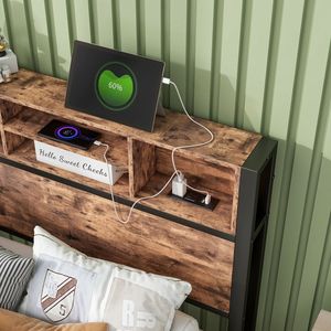 <b>Twin</b> Size Metal <b>Bed</b> <b>Frame</b> with Storage Headboard Charging Station & Bookcase No Box Spring Needed - Product Image 4
