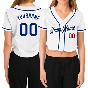 Wholesale Best Selling OMMIZ INDUSTRY Custom Women's White Royal-<b>Red</b> V-Neck <b>Cropped</b> Baseball Jersey - Product Image 1