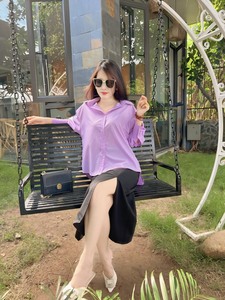 Nouvelle mode de chemise pour femmes d'affaires décontractée de couleur unie automne/hiver surdimensionné manches longues col à revers boutonné Design tissé - Product Image 6