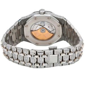 Montre de luxe mécanique en acier inoxydable plaqué argent avec diamants Moissanite et cristal saphir, cadran carré, pour hommes et femmes, 22 mm, aiguilles - Product Image 3