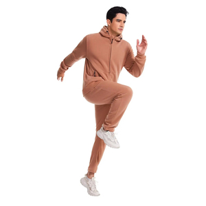 Ensemble de survêtement à capuche pour homme, beige uni, sweat-shirt et pantalon de jogging longs, streetwear décontracté, respirant, 100% coton - Product Image 2