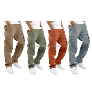 MONO RIDERS Men's High Waist <b>Cargo</b> <b>Work</b> <b>Pants</b> 100% Cotton Woven Jogging Hiking Casual Trousers Flat Front Straight Plain Dyed - Product Image 4