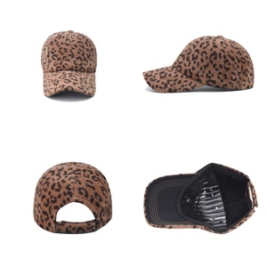 Casquette de baseball imprimé léopard 6 panneaux ajustée unisexe, chapeau tendance pour adultes, usage décontracté, toutes saisons, en velours acrylique - Product Image 4
