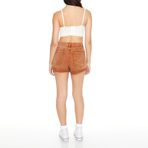 Shorts en toile délavée pour femme, taille basse, avec cordon de serrage, formel, imperméable, écologique, motif léopard, pantalon d'été ODM - Product Image 2