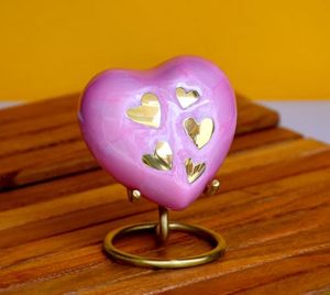 Decorative Brass Heart Ash Keepsake Urn Funeral Memorial <b>Container</b> Featuring Smooth Polished Exterior Detailing - Product Image 2