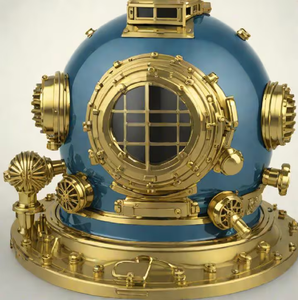 Casque en métal fini antique foncé avec des ouvertures d'aération en laiton et une plaque nominative frontale, disponible à prix de gros. - Product Image 3
