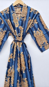 Robe de nuit kimono en coton imprimé à la main, vêtements de festival en coton imprimé, robes pour femmes, kimono imprimé 100% coton - Product Image 3