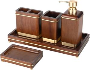 High Quality Natural Wooden <b>Bathroom</b> <b>Set</b> Smooth Finished Toothbrush Holder Soap Dispenser Trendy <b>Bathroom</b> Countertop <b>Accessories</b> - Product Image 4