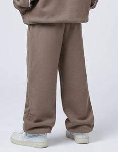 Custom Contrastline Mocha <b>Oversized</b> Kids Boys Tracksuit Set Cotton Fleece Hoodie & Wide Leg <b>Sweatpants</b> OEM & ODM Manufacturer - Product Image 5