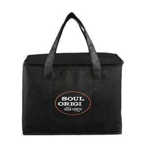 Customized logo warmer black cooler bag gold metallic sewing thermal insulation cooler food bag