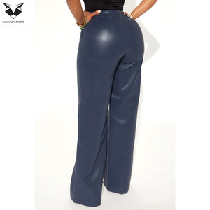Pantalon en cuir PU bleu marine, taille haute, coupe droite, pour femme, idéal pour le bureau, les sorties nocturnes ou les clubs. - Product Image 2