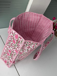 Hand-Block Printed Quilted Winter Tote Shopping Bag From India Multi-Color Floral Design Two <b>Shoulder</b> <b>Straps</b> Lining Wholesale - Product Image 3