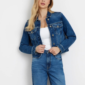 Chaqueta vaquera elástica de moda para mujer, chaqueta vaquera lisa lavada con cuello vuelto y manga larga - Product Image 4