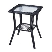 Table d'appoint en rotin pour extérieur avec plateau en verre, table d'appoint en rotin pour patio, jardin, véranda, balcon