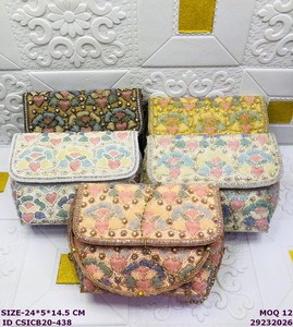 Luxury Handmade Satin Beaded Embroidered Evening <b>Clutch</b> Bag for Women | Floral Bridal <b>Wedding</b> Party Purse Detachable Shoulder - Product Image 1