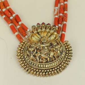 Luxury Naagahar Pendant Coral Beads <b>Necklace</b> 925 Silver Gold Plated Handmade <b>Statement</b> <b>Necklace</b> for Women - Product Image 1