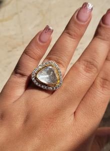 Moissanite Polki <b>Ring</b> Triangle 925 Sterling <b>Silver</b> 14K Gold Plated Luxury Jewelry Bridal Gift For Women - Product Image 6