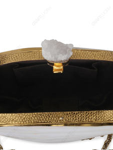 กระเป๋าคลัทช์ทรงวงรีเปลือกหอยธรรมชาติพร้อมตัวล็อคคริสตัลดิบสุดหรู กระเป๋าออกงานแบบแข็งสำหรับผู้ซื้อขายส่ง OEM และแบรนด์ส่วนตัว - Product Image 5