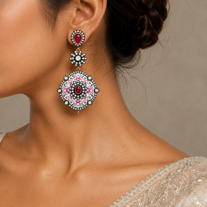 Royal Jaipur Meenakari Floral Chandbali <b>Earrings</b> 18k Gold Finish & <b>Red</b> Style Bridal Jhumka <b>Earrings</b> - Product Image 3