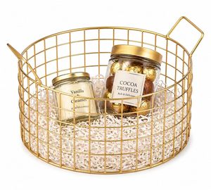 Gold <b>Iron</b> Wire Modern Multifunction Storage Basket with Handles Powder Coated Decorative Base for Kitchen Home - Product Image 4