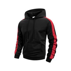 Sudadera con Capucha Blanca Lisa al por Mayor con Franja Roja en el Hombro, Sudadera de Forro Polar para Hombre, Etiqueta Personalizada, Ropa Urbana al por Mayor - Product Image 1