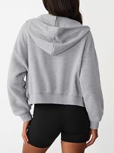 Sudadera Corta con Capucha para Mujer, Manga Larga, Tejida, Lisa, Informal, Transpirable, para Invierno, con Cremalleras, Poliéster, Estampado Digital - Product Image 2